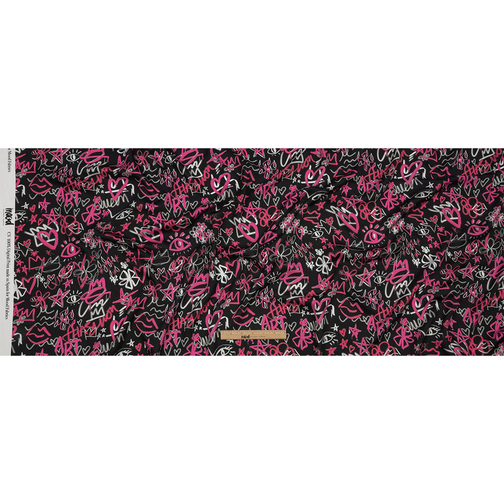 Rayon Challis - Pink and Black Graffiti Doodles - Spontaneous Collaboration Print - Mood Exclusive Metro Collection - Full