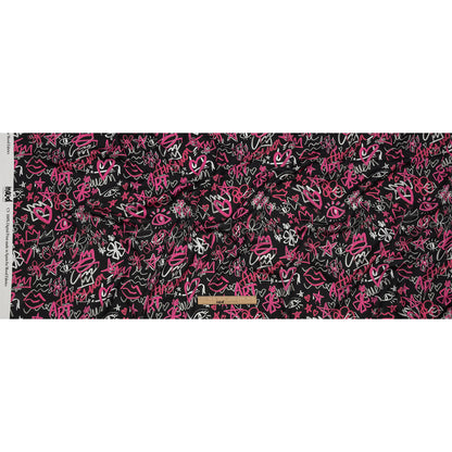 Rayon Challis - Pink and Black Graffiti Doodles - Spontaneous Collaboration Print - Mood Exclusive Metro Collection