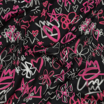 Rayon Challis - Pink and Black Graffiti Doodles - Spontaneous Collaboration Print - Mood Exclusive Metro Collection
