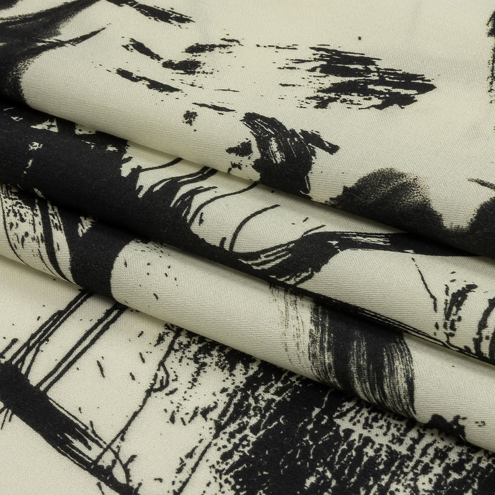 Rayon Challis - Black and White Abstract - Subway Lines Print - Mood Exclusive Metro Collection - Folded