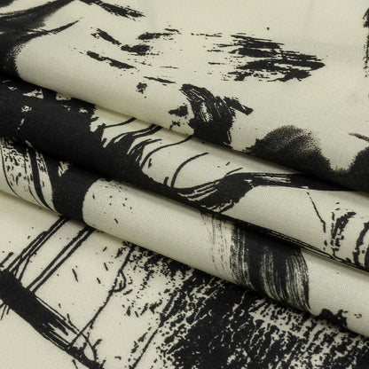 Rayon Challis - Black and White Abstract - Subway Lines Print - Mood Exclusive Metro Collection
