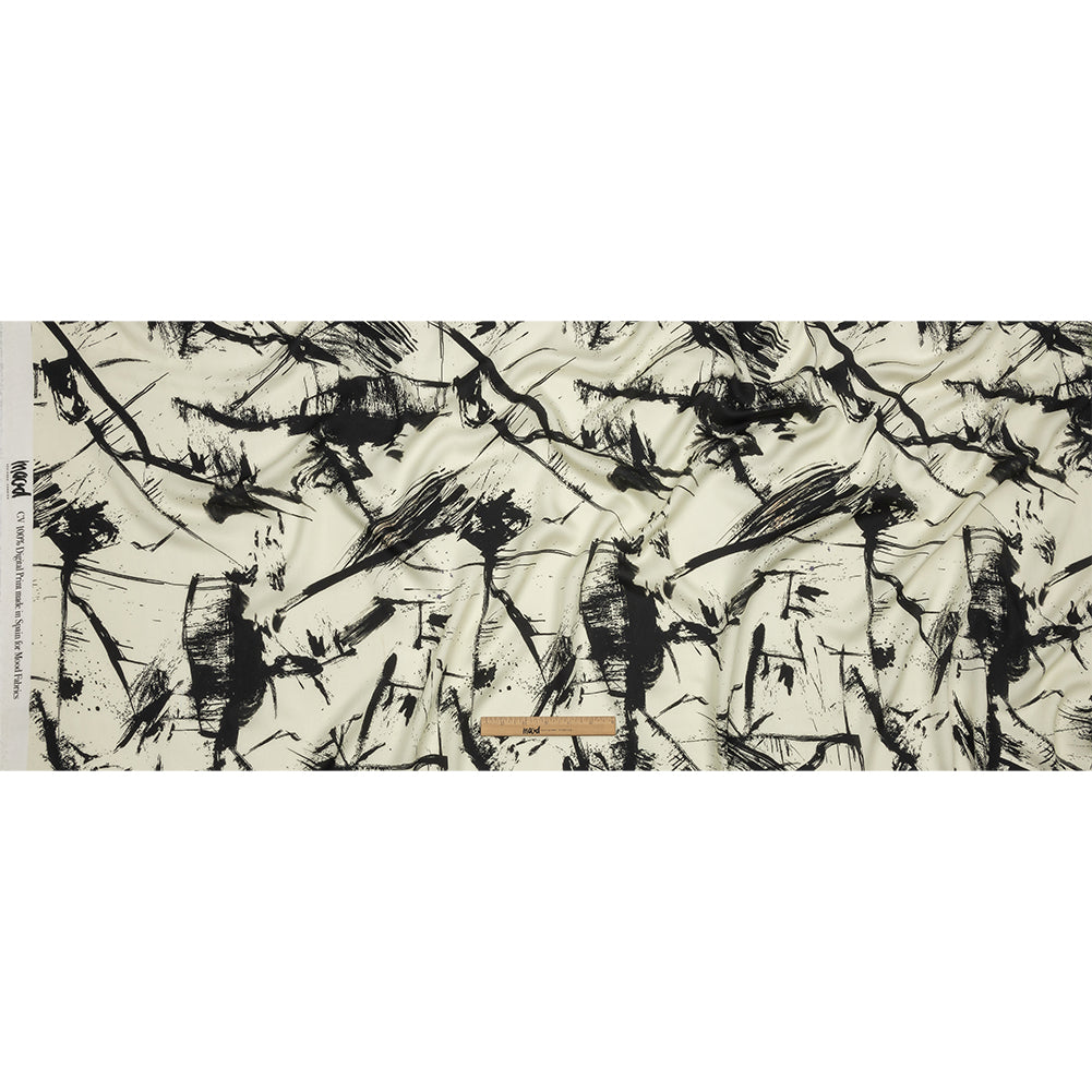 Rayon Challis - Black and White Abstract - Subway Lines Print - Mood Exclusive Metro Collection - Full