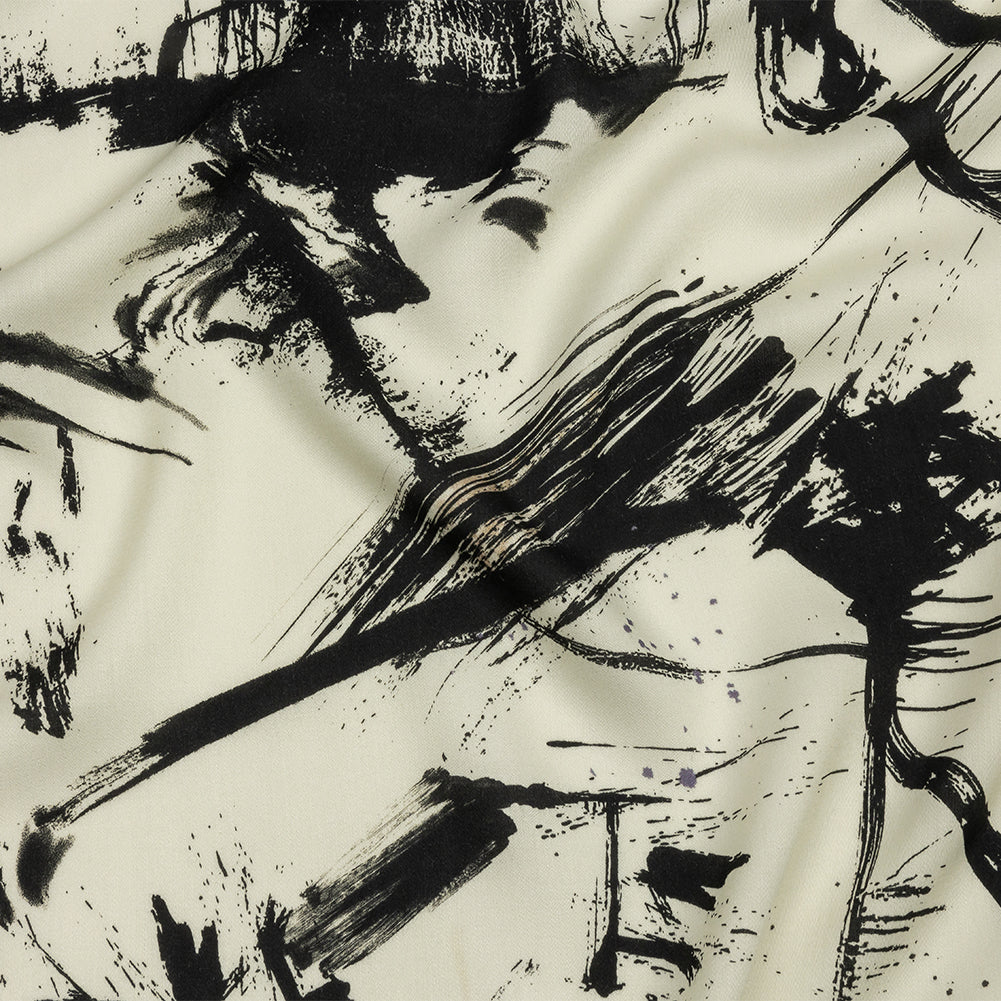 Rayon Challis - Black and White Abstract - Subway Lines Print - Mood Exclusive Metro Collection