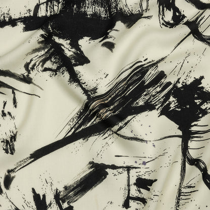 Rayon Challis - Black and White Abstract - Subway Lines Print - Mood Exclusive Metro Collection