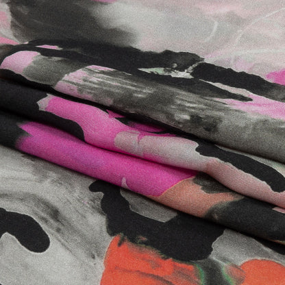 Rayon Challis - Pink and Orange Abstract Paint Drips - Painted Aspirations Print - Mood Exclusive Metro Collection
