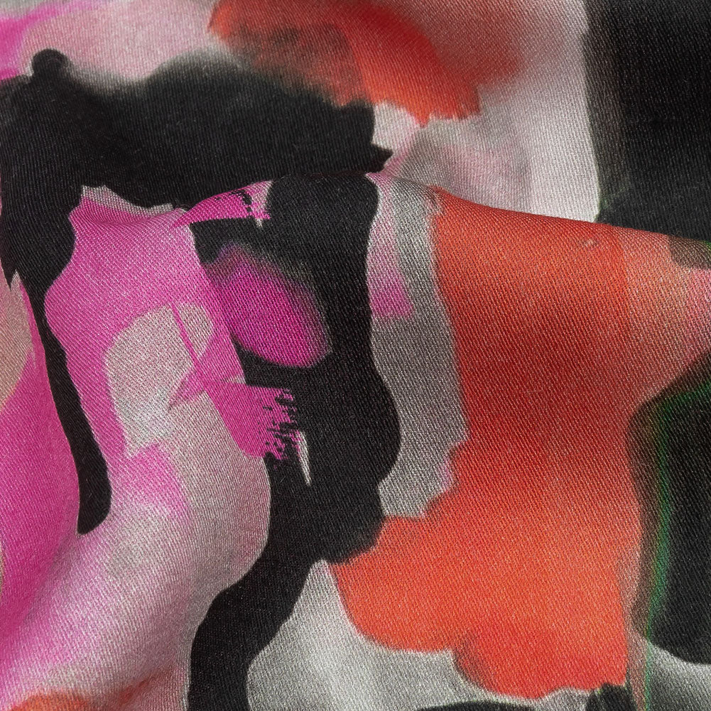 Rayon Challis - Pink and Orange Abstract Paint Drips - Painted Aspirations Print - Mood Exclusive Metro Collection - Detail