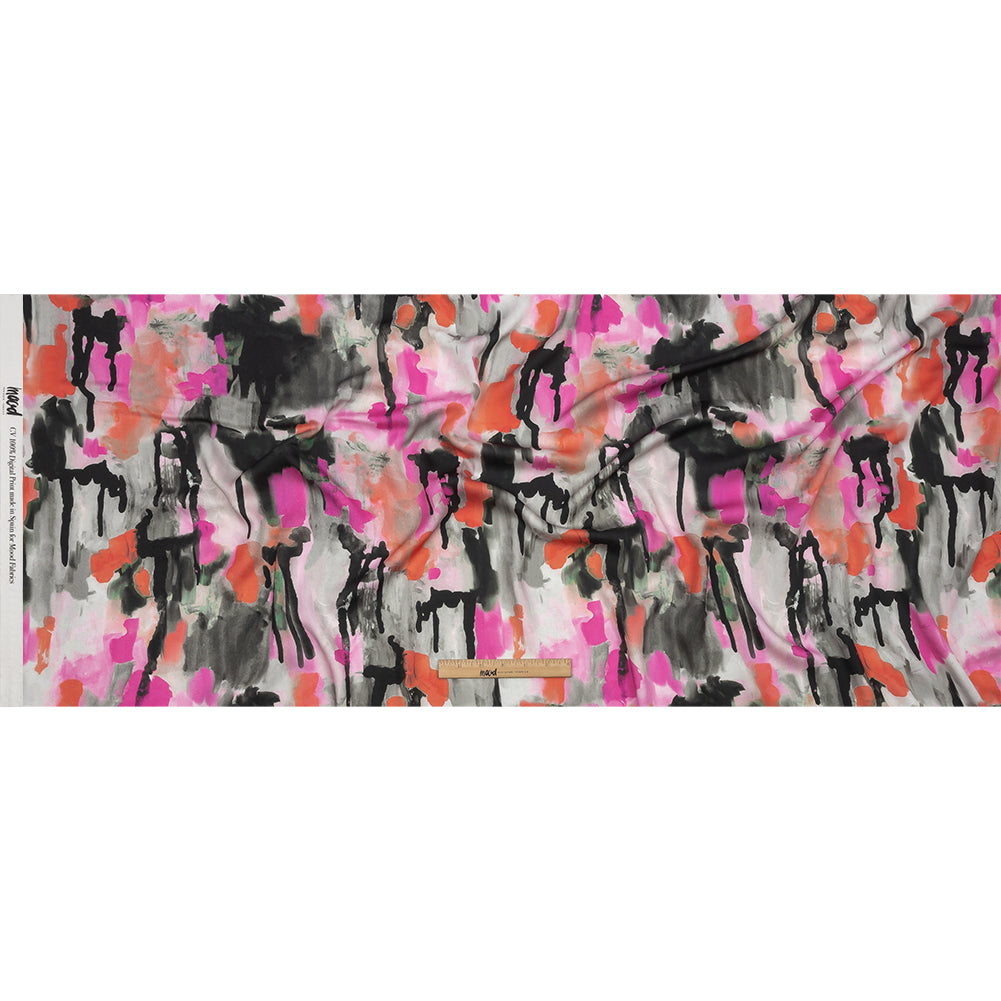 Rayon Challis - Pink and Orange Abstract Paint Drips - Painted Aspirations Print - Mood Exclusive Metro Collection - Full