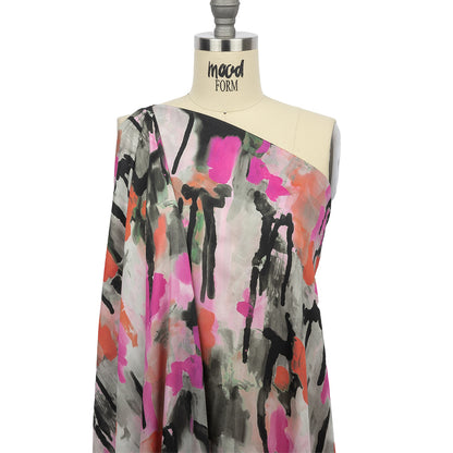Rayon Challis - Pink and Orange Abstract Paint Drips - Painted Aspirations Print - Mood Exclusive Metro Collection