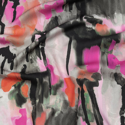 Rayon Challis - Pink and Orange Abstract Paint Drips - Painted Aspirations Print - Mood Exclusive Metro Collection