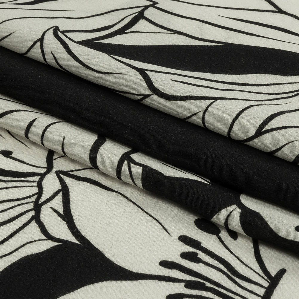 Rayon Challis - Black Floral - Central Park Spring Print - Mood Exclusive Metro Collection - Folded