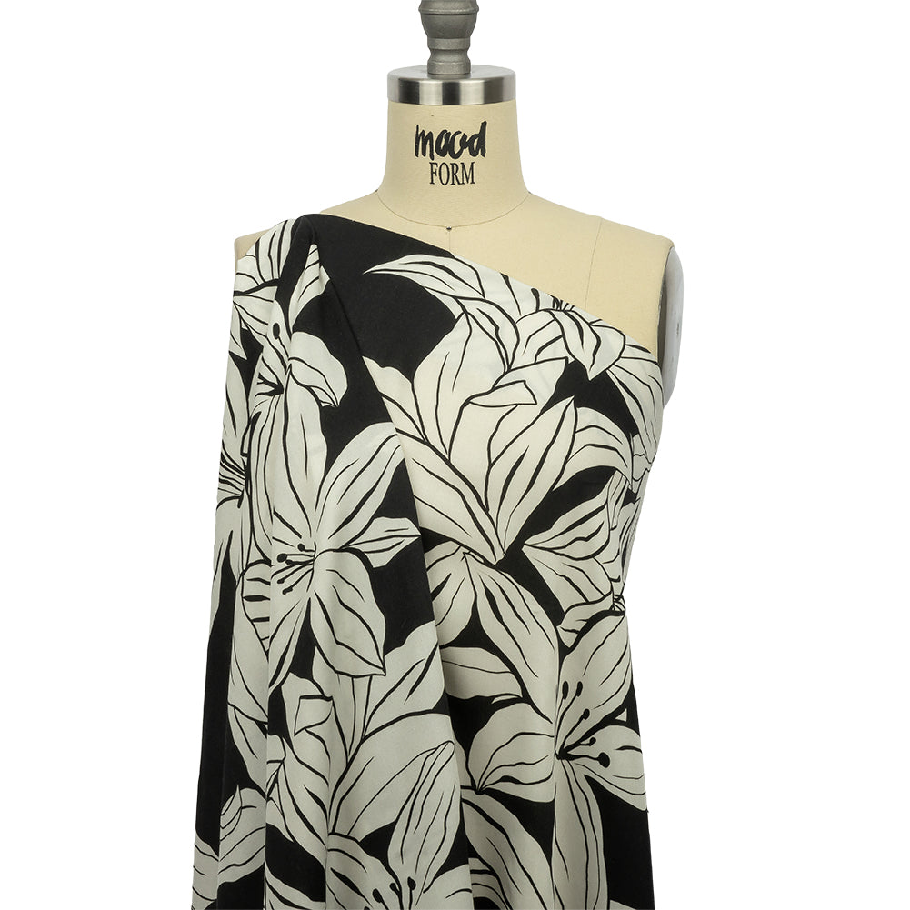 Rayon Challis - Black Floral - Central Park Spring Print - Mood Exclusive Metro Collection - Drape