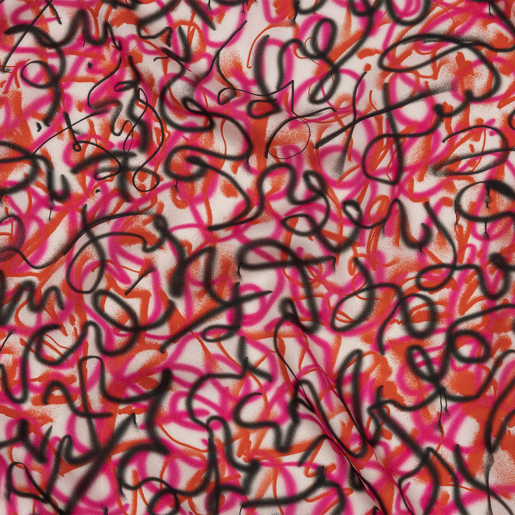 Rayon Challis - Pink Spraypaint Scribbles - Love Notorious Print - Mood Exclusive Metro Collection