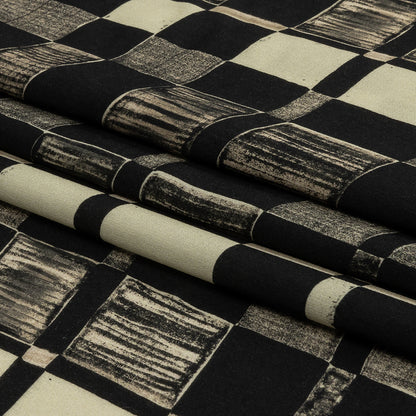 Rayon Challis - Black and White Checks - City Blocked Print - Mood Exclusive Metro Collection
