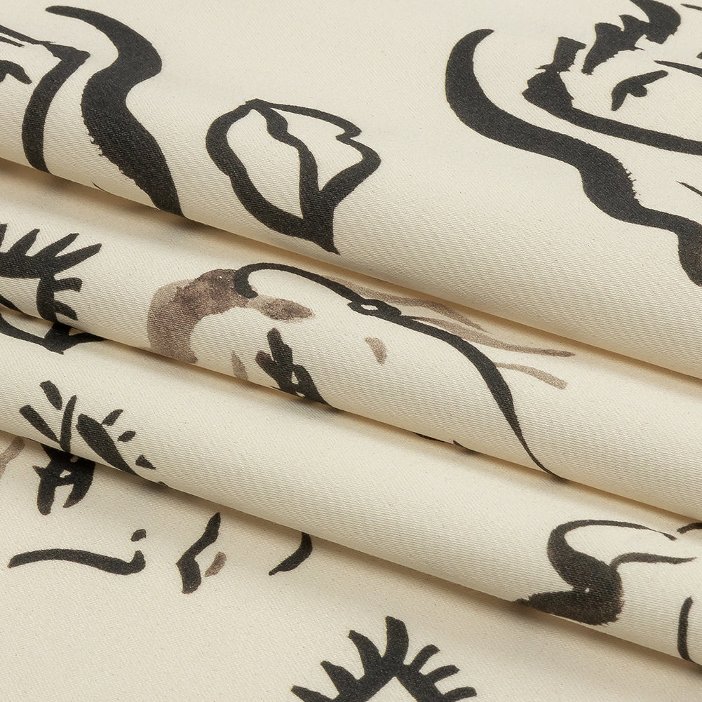 Stretch Cotton Sateen - Black and White Face Drawings - Everyday Runway Print - Mood Exclusive Metro Collection - Folded