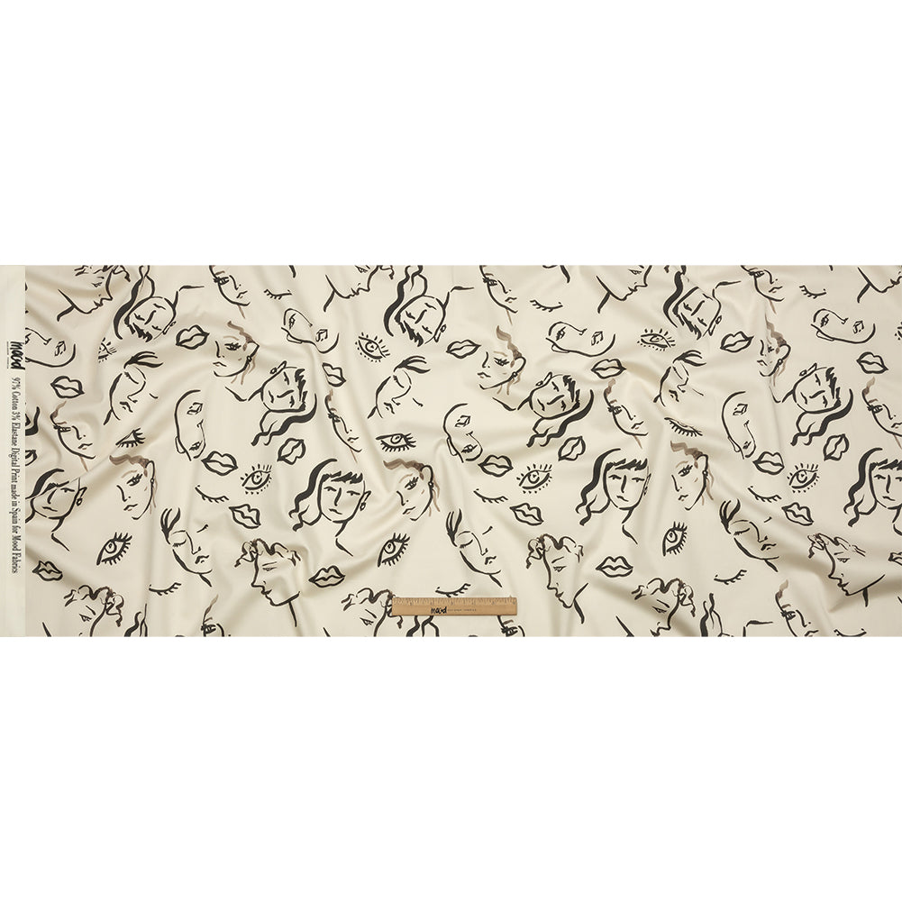 Stretch Cotton Sateen - Black and White Face Drawings - Everyday Runway Print - Mood Exclusive Metro Collection - Full