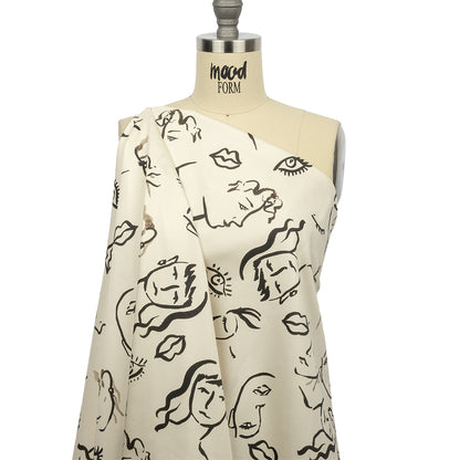 Stretch Cotton Sateen - Black and White Face Drawings - Everyday Runway Print - Mood Exclusive Metro Collection