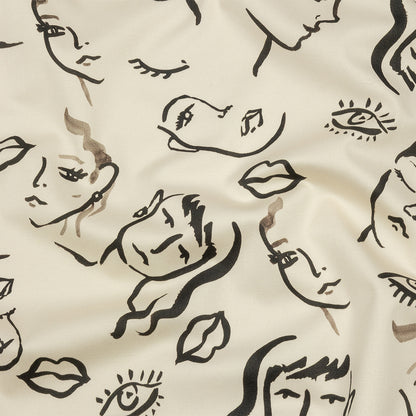 Stretch Cotton Sateen - Black and White Face Drawings - Everyday Runway Print - Mood Exclusive Metro Collection