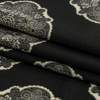 Stretch Cotton Sateen - Black Lacy Medallions - Cathedral Windows Print - Mood Exclusive Metro Collection