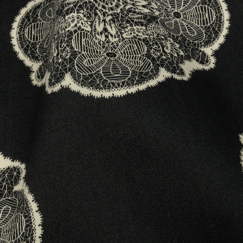 Stretch Cotton Sateen - Black Lacy Medallions - Cathedral Windows Print - Mood Exclusive Metro Collection - Detail