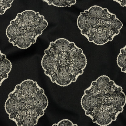 Stretch Cotton Sateen - Black Lacy Medallions - Cathedral Windows Print - Mood Exclusive Metro Collection