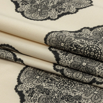 Stretch Cotton Sateen - White Lacy Medallions - Cathedral Windows Print - Mood Exclusive Metro Collection