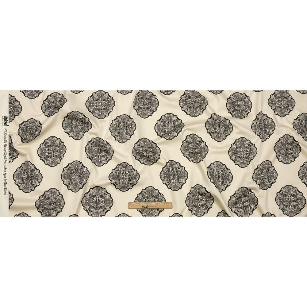 Stretch Cotton Sateen - White Lacy Medallions - Cathedral Windows Print - Mood Exclusive Metro Collection - Full