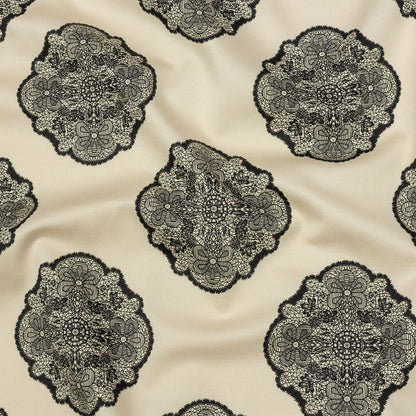 Stretch Cotton Sateen - White Lacy Medallions - Cathedral Windows Print - Mood Exclusive Metro Collection