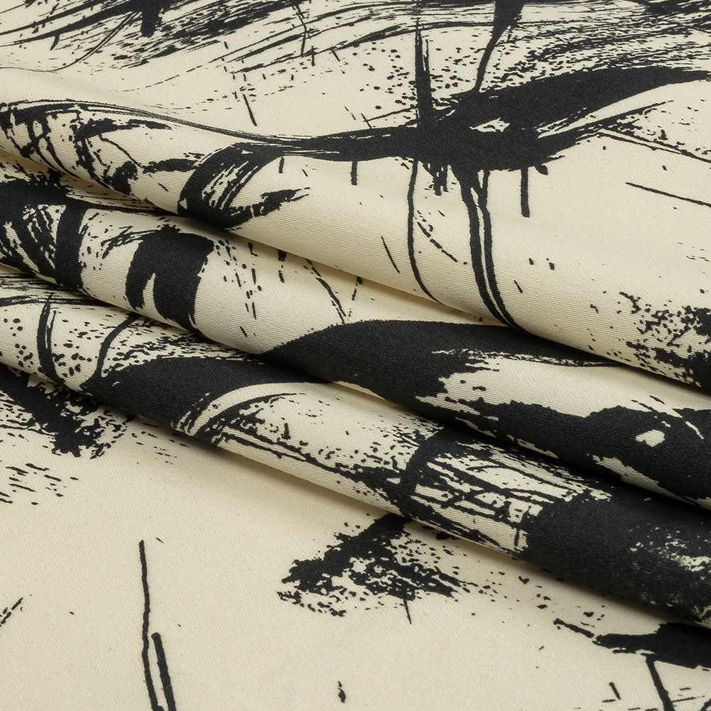 Stretch Cotton Sateen - Black and White Abstract - Subway Lines Print - Mood Exclusive Metro Collection - Folded