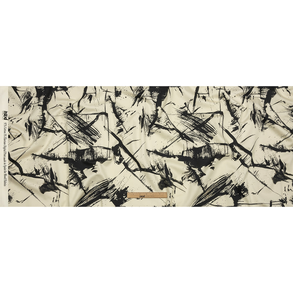 Stretch Cotton Sateen - Black and White Abstract - Subway Lines Print - Mood Exclusive Metro Collection - Full