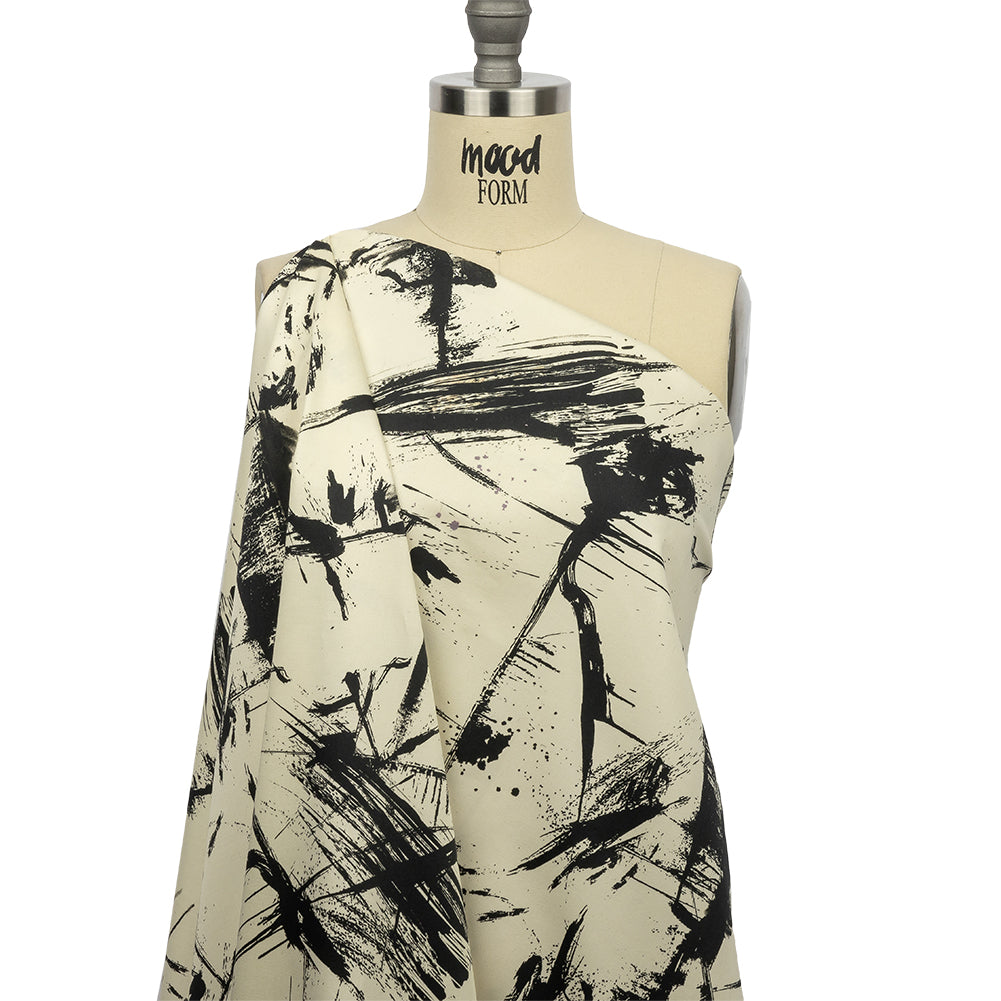 Stretch Cotton Sateen - Black and White Abstract - Subway Lines Print - Mood Exclusive Metro Collection - Drape
