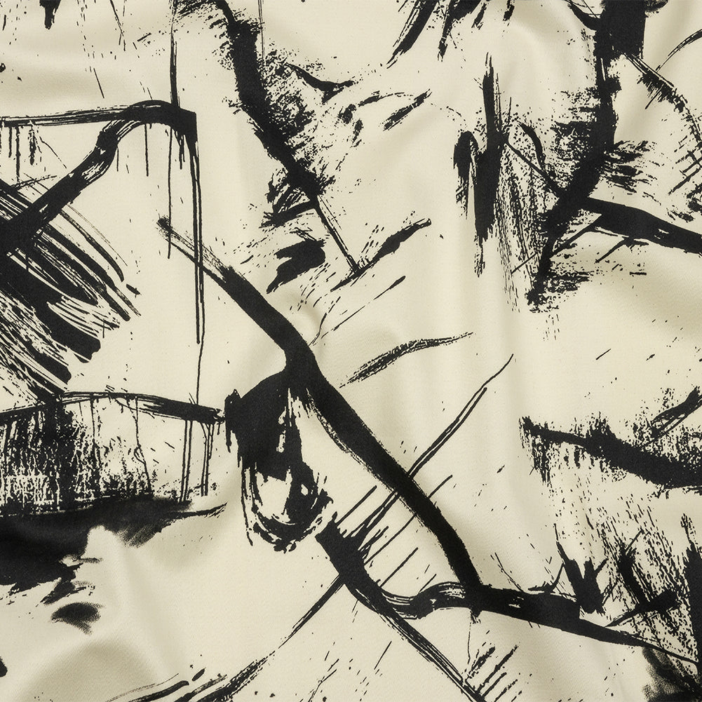 Stretch Cotton Sateen - Black and White Abstract - Subway Lines Print - Mood Exclusive Metro Collection