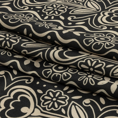 Stretch Cotton Sateen - Black and White Floral Rows - Park Avenue Print - Mood Exclusive Metro Collection