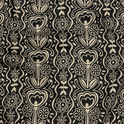 Stretch Cotton Sateen - Black and White Floral Rows - Park Avenue Print - Mood Exclusive Metro Collection