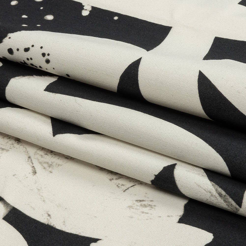 Stretch Cotton Sateen - Black and White Graffiti Letters - Wall of Fame Print - Mood Exclusive Metro Collection - Folded