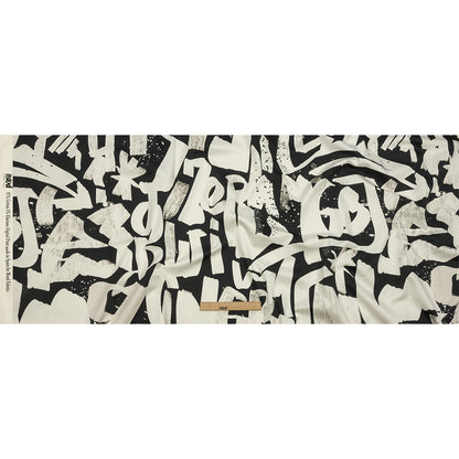 Stretch Cotton Sateen - Black and White Graffiti Letters - Wall of Fame Print - Mood Exclusive Metro Collection