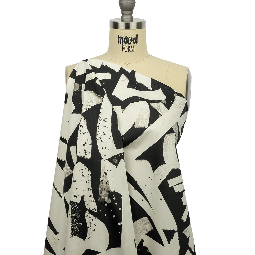 Stretch Cotton Sateen - Black and White Graffiti Letters - Wall of Fame Print - Mood Exclusive Metro Collection - Drape