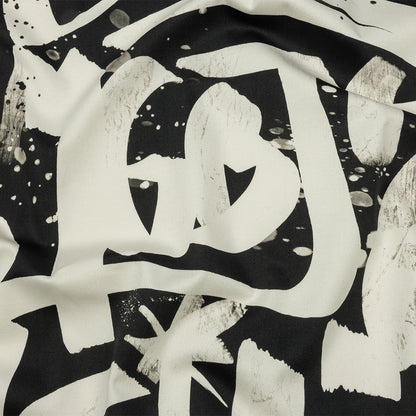 Stretch Cotton Sateen - Black and White Graffiti Letters - Wall of Fame Print - Mood Exclusive Metro Collection
