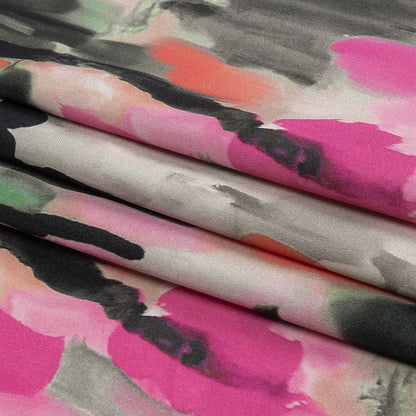 Stretch Cotton Sateen - Pink and Orange Abstract Paint Drips - Painted Aspirations Print - Mood Exclusive Metro Collection