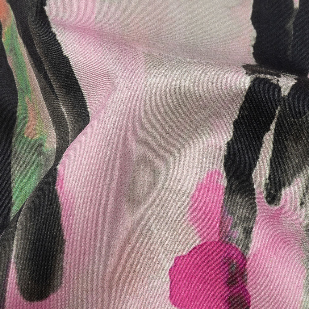 Stretch Cotton Sateen - Pink and Orange Abstract Paint Drips - Painted Aspirations Print - Mood Exclusive Metro Collection - Detail