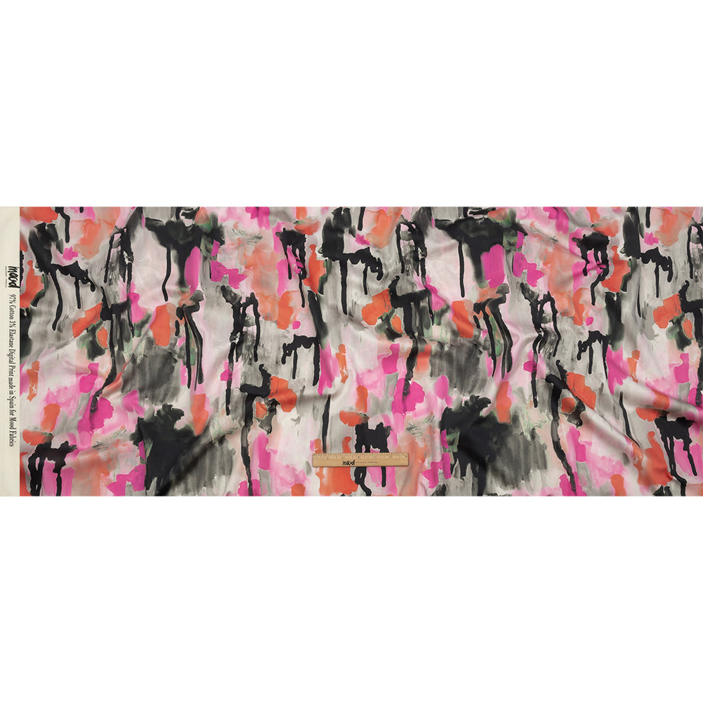 Stretch Cotton Sateen - Pink and Orange Abstract Paint Drips - Painted Aspirations Print - Mood Exclusive Metro Collection - Full