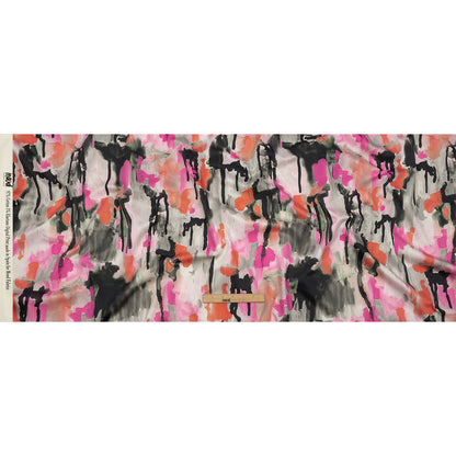 Stretch Cotton Sateen - Pink and Orange Abstract Paint Drips - Painted Aspirations Print - Mood Exclusive Metro Collection