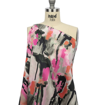 Stretch Cotton Sateen - Pink and Orange Abstract Paint Drips - Painted Aspirations Print - Mood Exclusive Metro Collection