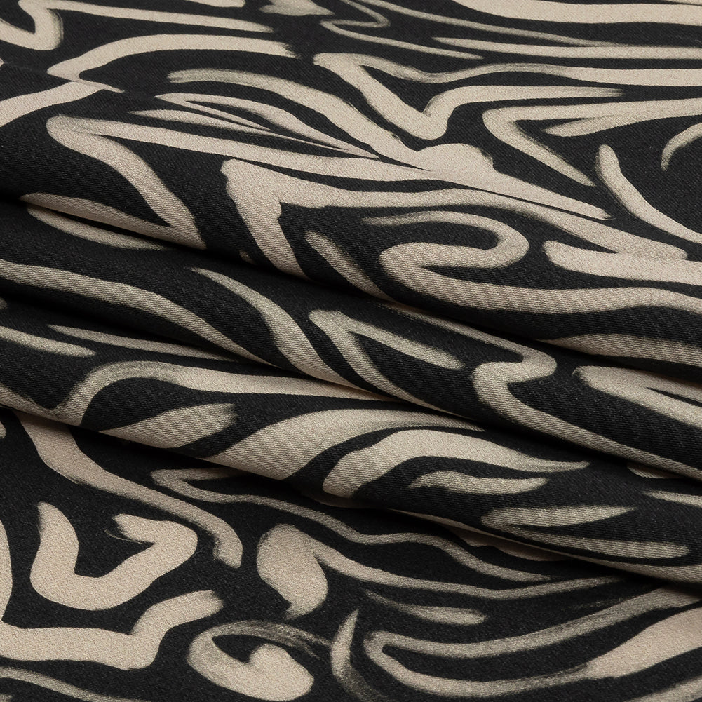 Stretch Cotton Sateen - Black and White Abstract Lines - Gallery Tour Print - Mood Exclusive Metro Collection - Folded