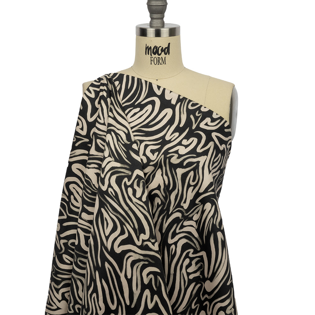 Stretch Cotton Sateen - Black and White Abstract Lines - Gallery Tour Print - Mood Exclusive Metro Collection - Drape