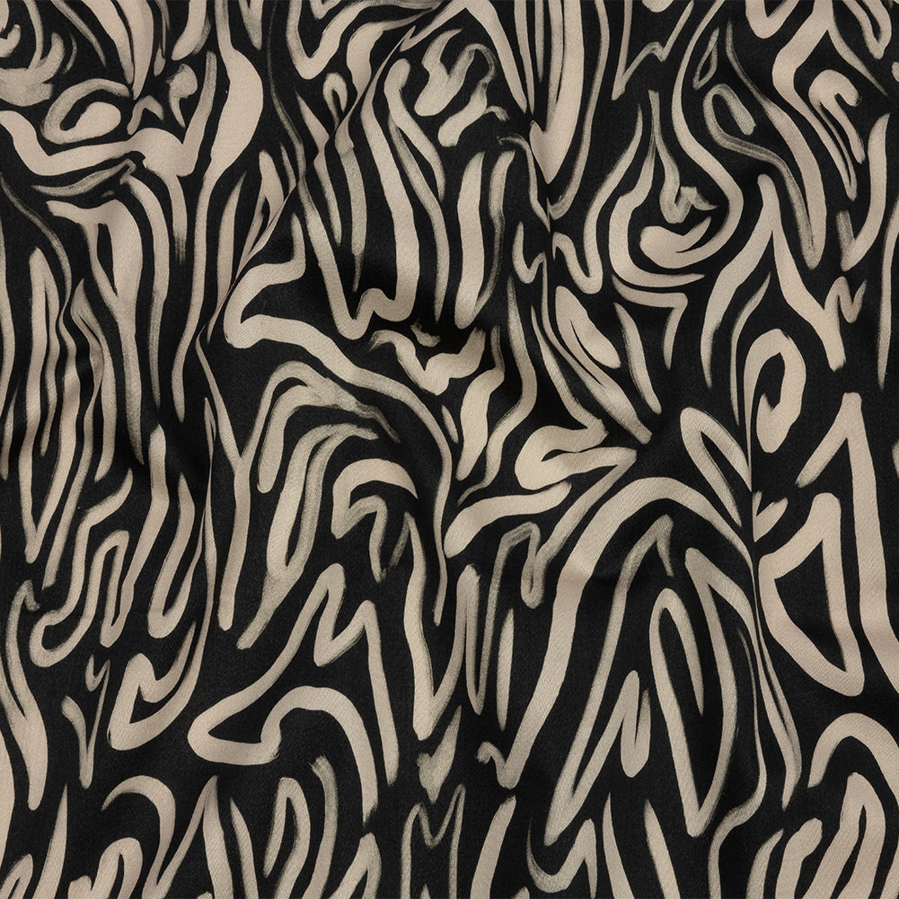 Stretch Cotton Sateen - Black and White Abstract Lines - Gallery Tour Print - Mood Exclusive Metro Collection