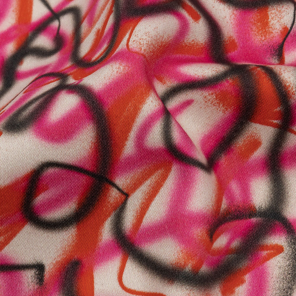 Stretch Cotton Sateen - Pink Spraypaint Scribbles - Love Notorious Print - Mood Exclusive Metro Collection - Detail