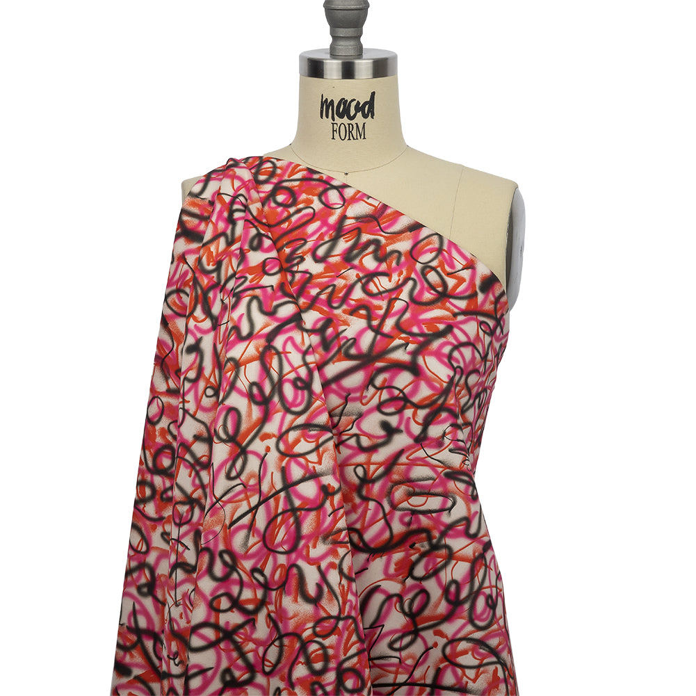 Stretch Cotton Sateen - Pink Spraypaint Scribbles - Love Notorious Print - Mood Exclusive Metro Collection - Drape
