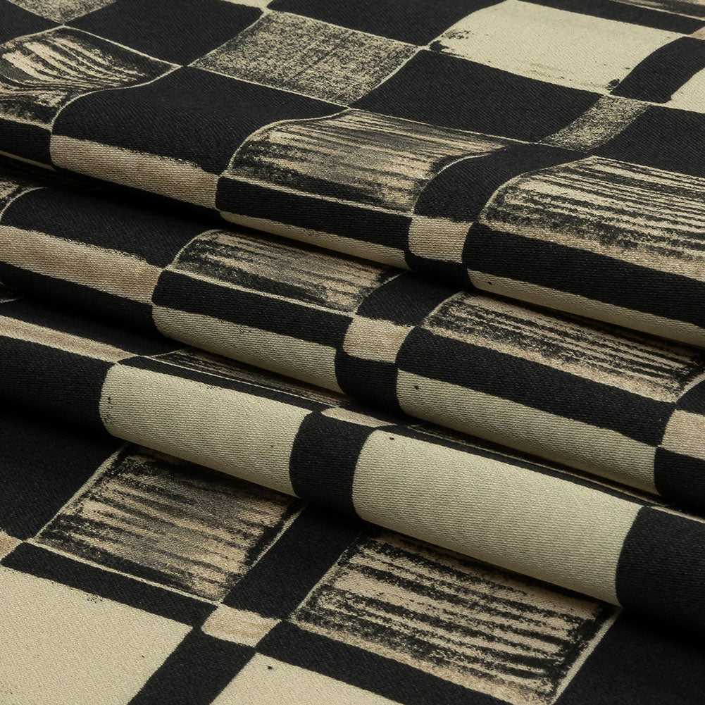 Stretch Cotton Sateen - Black and White Checks - City Blocked Print - Mood Exclusive Metro Collection - Folded