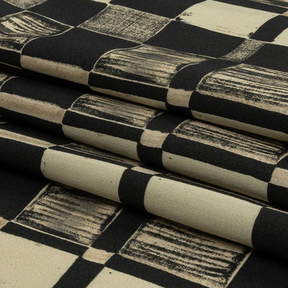 Stretch Cotton Sateen - Black and White Checks - City Blocked Print - Mood Exclusive Metro Collection