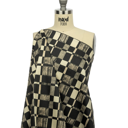 Stretch Cotton Sateen - Black and White Checks - City Blocked Print - Mood Exclusive Metro Collection